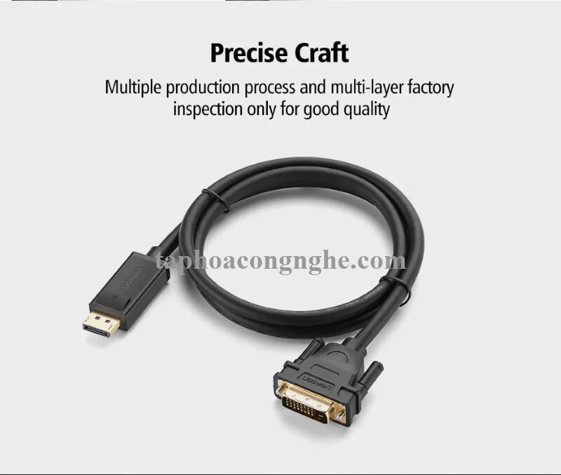 Ugreen 10222 3M màu Đen Cáp chuyển đổi DP sang DVI 24 + 1 Hỗ trợ độ phân giải 1920x1201 DP103 30010222